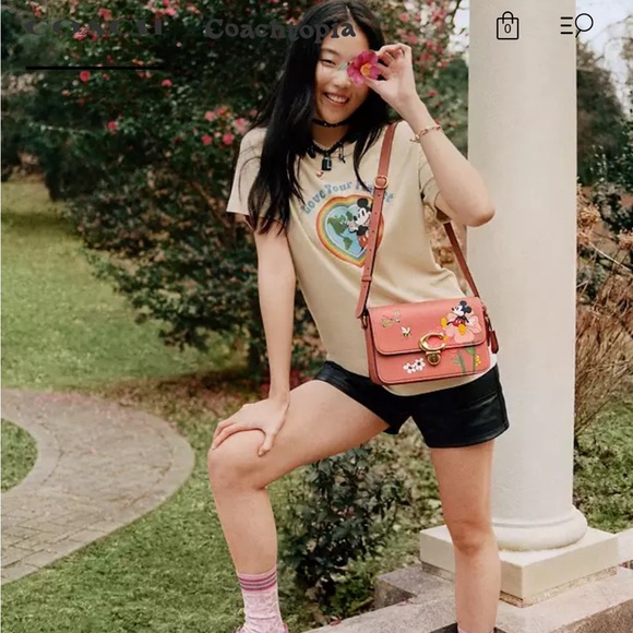 DISNEY X COACH Studio Shoulder Bag With Mickey Mouse And Flowers - Picture 1 of 5